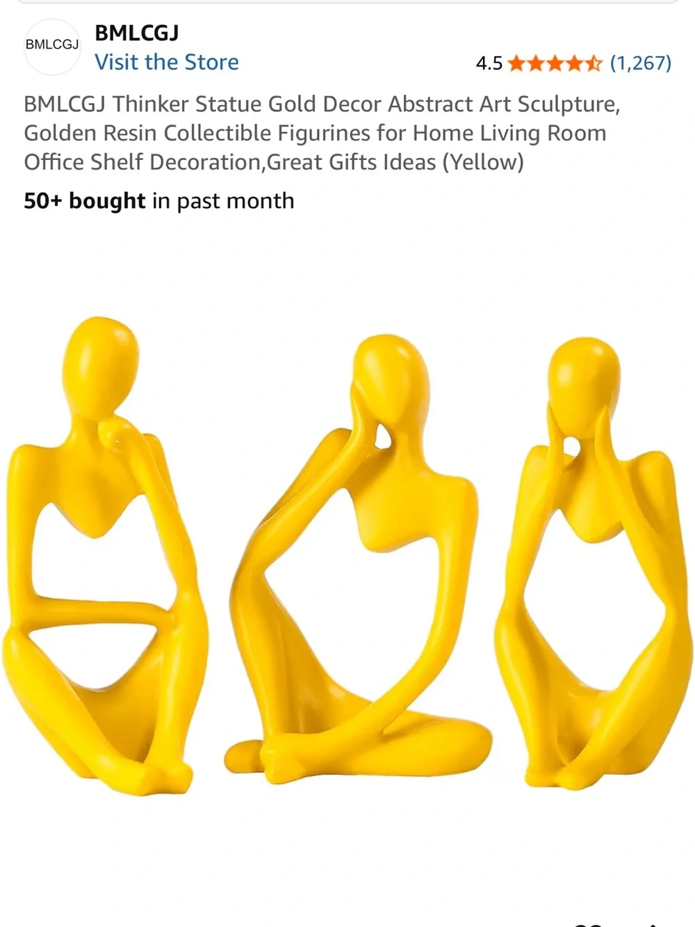 Modern Abstract Yellow Ceramic Figurine - Thoughtful Pose